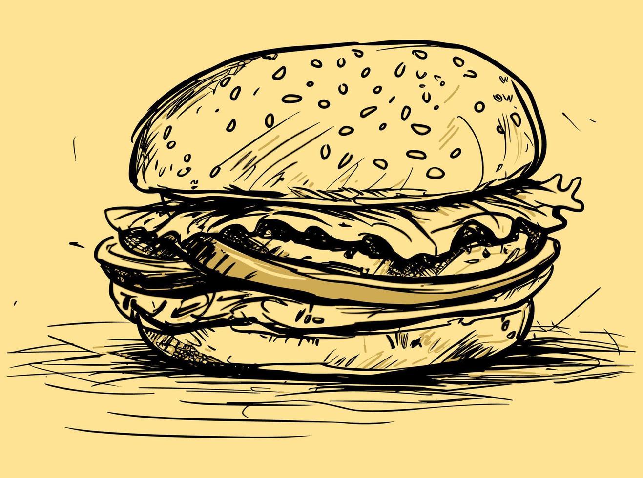 Hamburger lijn kunst, hamburger hand- getrokken inkt schetsen vector