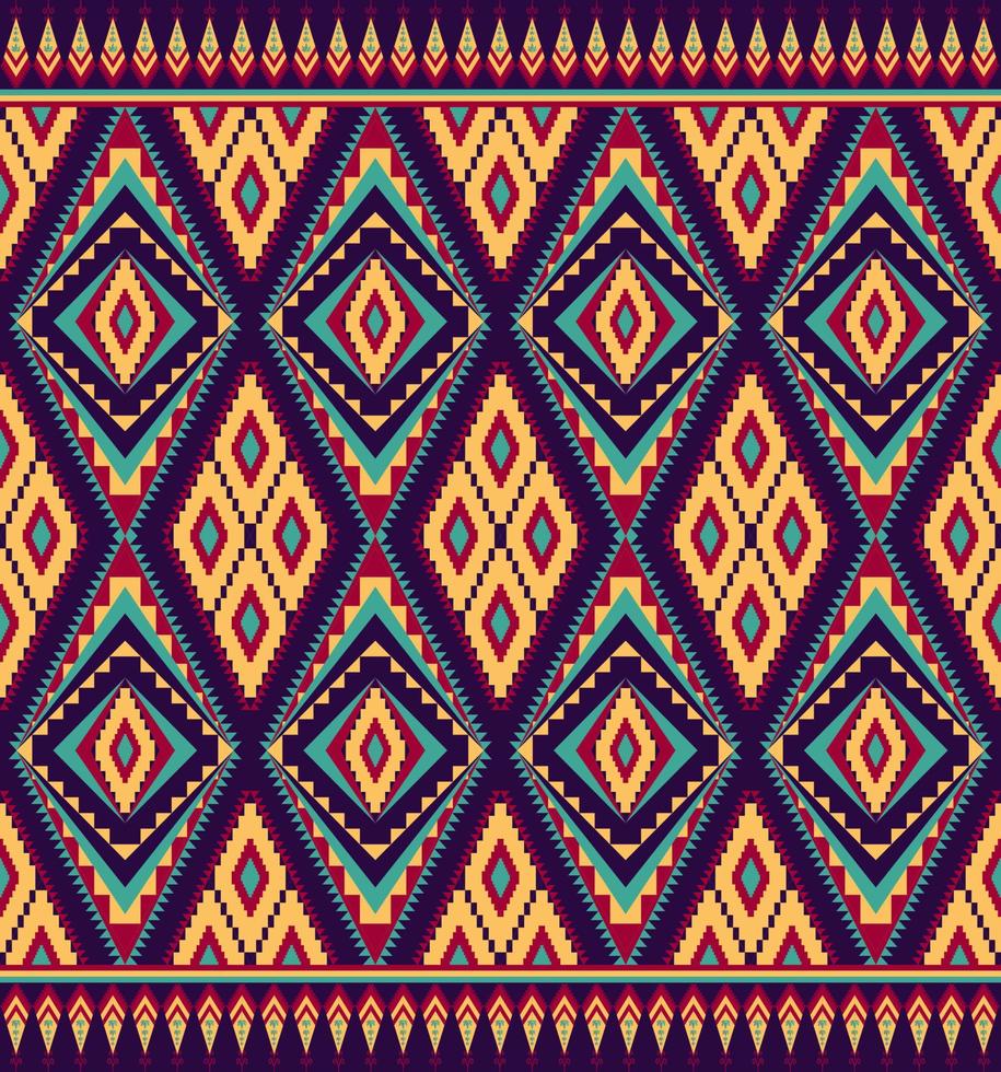 etnisch volk meetkundig naadloos patroon in geel, rood en cyaan toon in vector illustratie ontwerp voor kleding stof, mat, tapijt, sjaal, omhulsel papier, tegel en meer