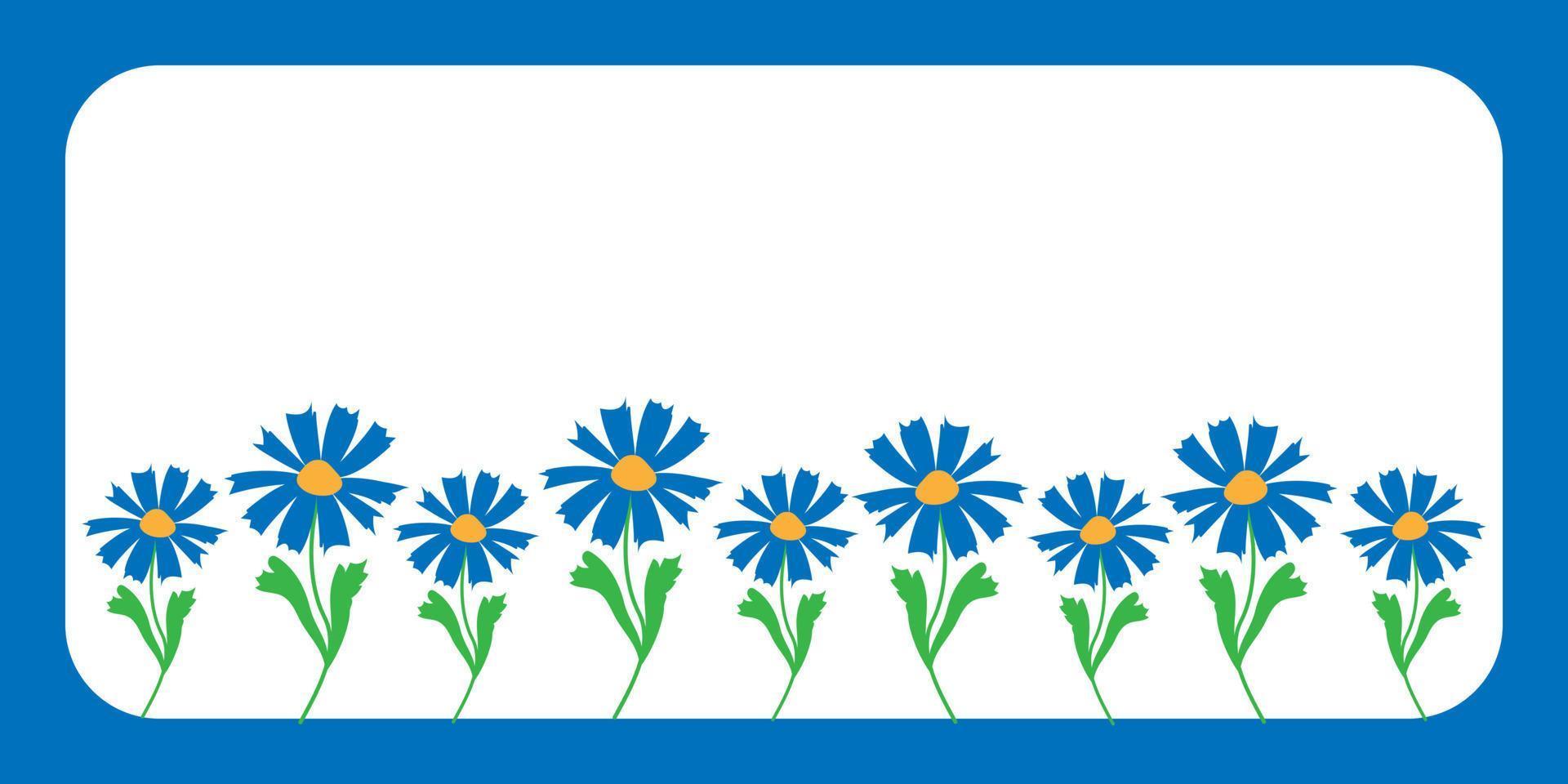 vector illustratie blauw wit kader met tekening korenbloemen gestileerde