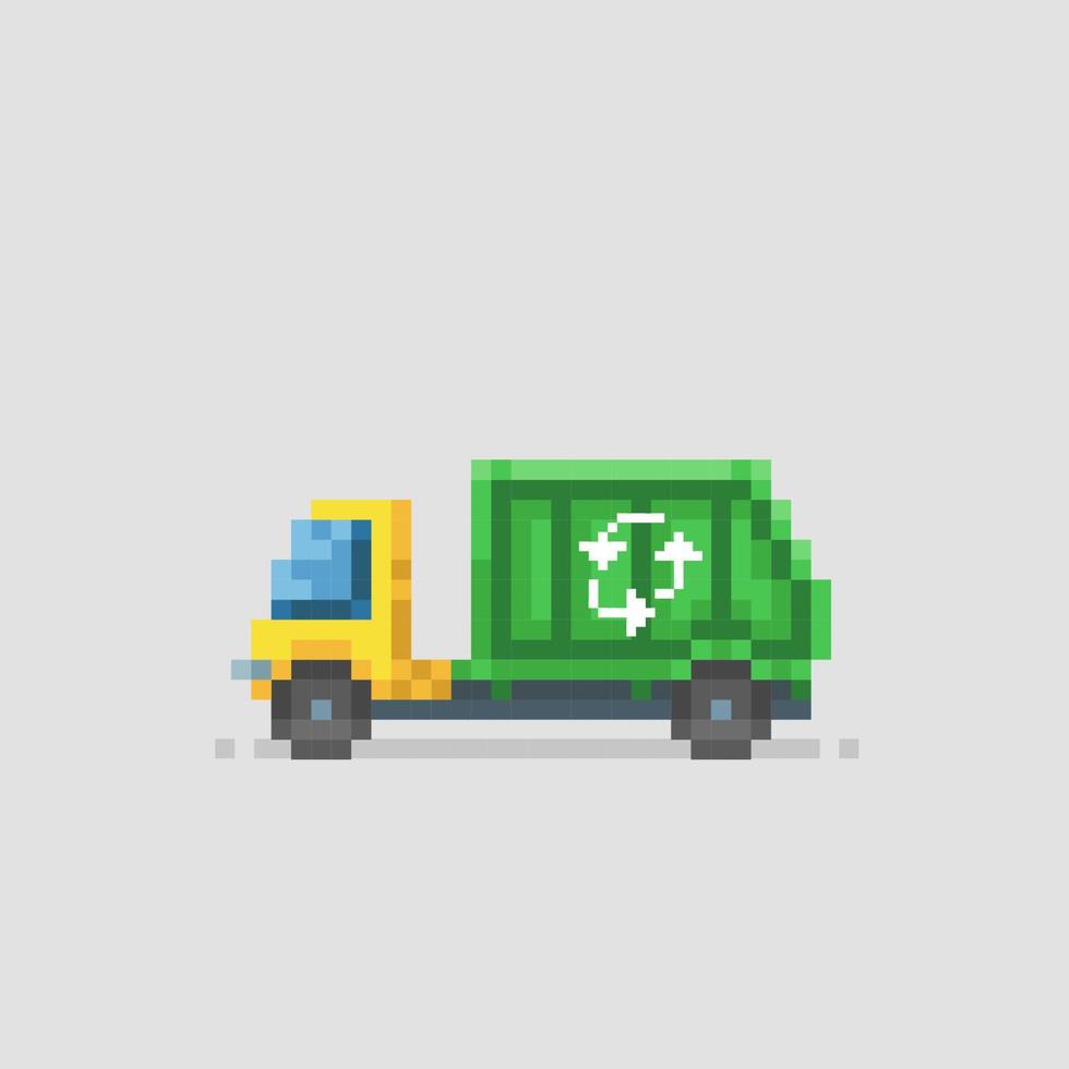 vuilnis vrachtauto in pixel kunst stijl vector