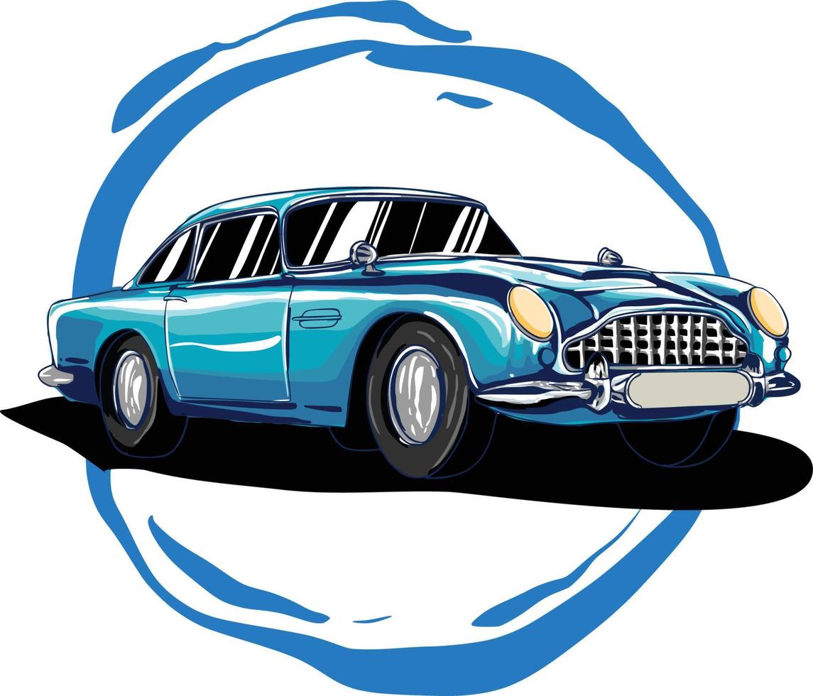 een verbijsterend illustratie van een wijnoogst auto in tinten van blauw vector