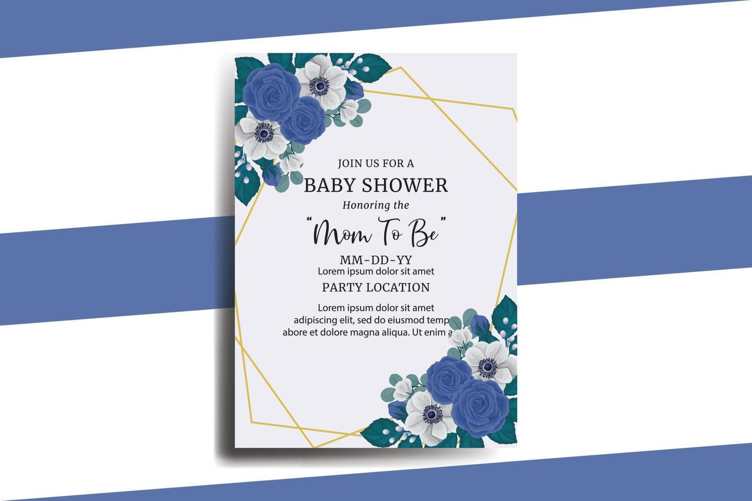 baby douche groet kaart blauw roos bloem ontwerp sjabloon vector