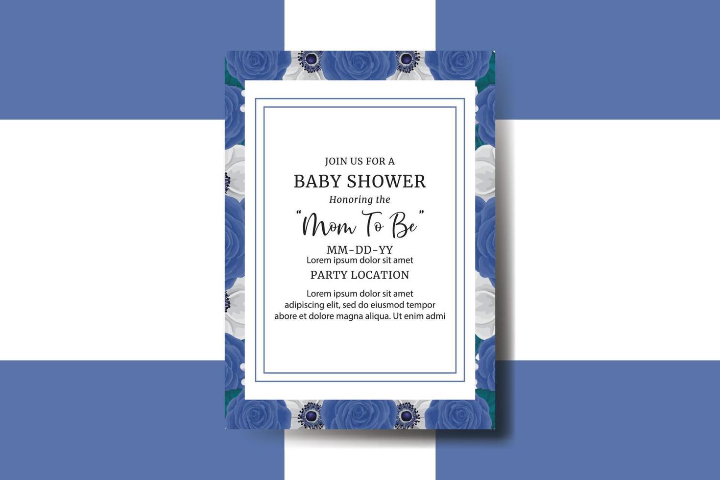 baby douche groet kaart blauw roos bloem ontwerp sjabloon vector