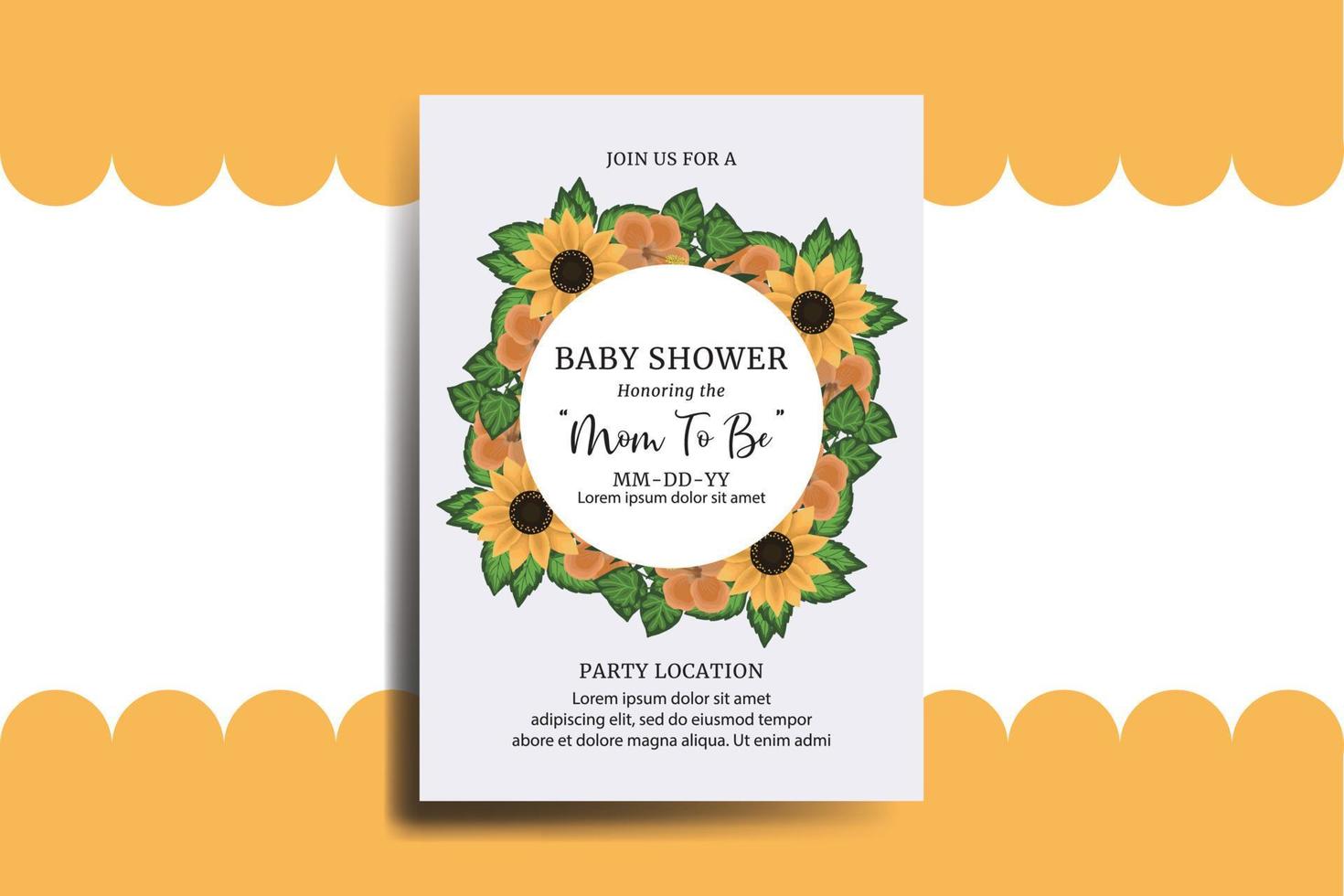 baby douche groet kaart zonnebloem ontwerp sjabloon vector