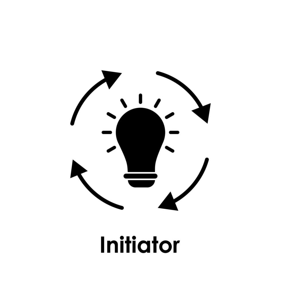 cirkel, pijlen, lamp, initiator vector icoon illustratie