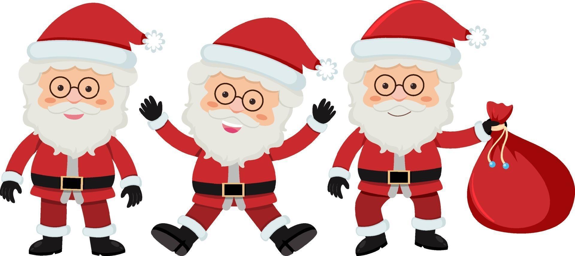 set van stripfiguur van de kerstman met verschillende posities vector