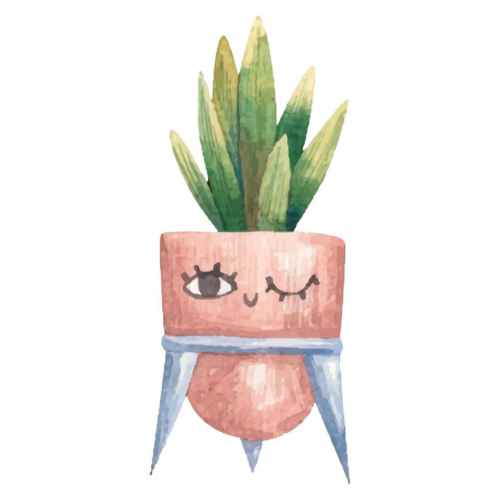 schattig bloem pot met gezicht, huis planten. schattig kinderachtig illustratie vector