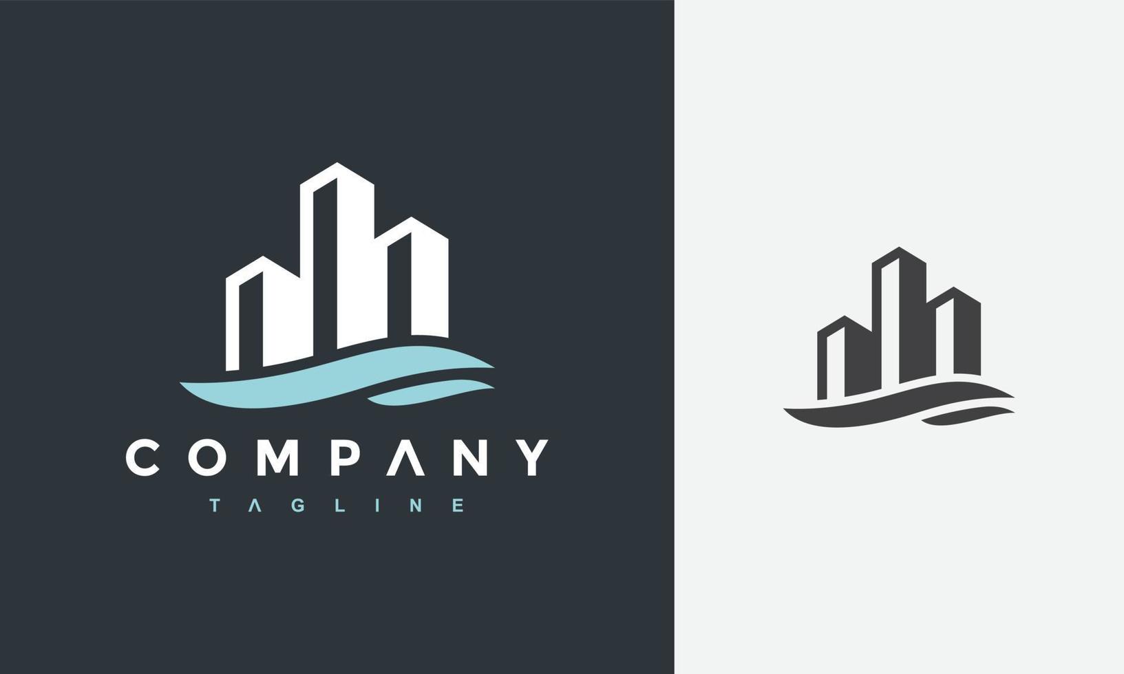 stad gebouw en water logo vector
