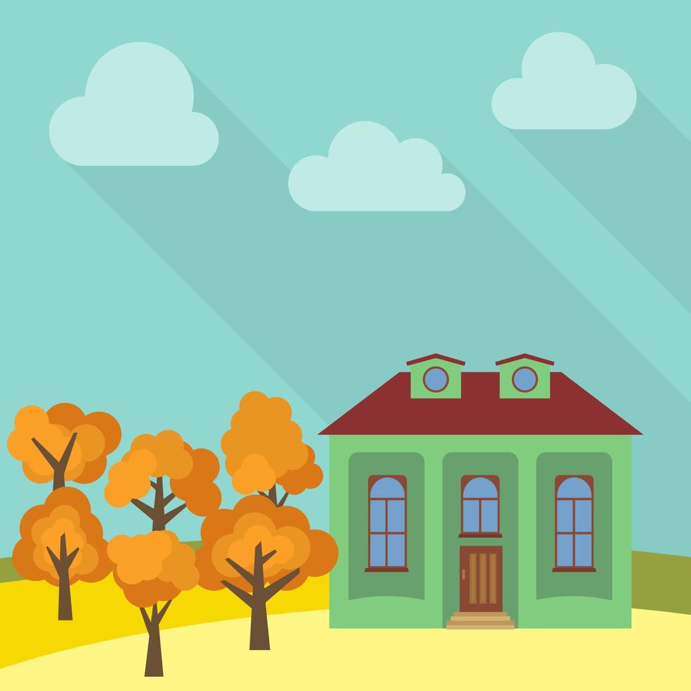 eenzaam huis in een veld- met een geel boom. vector illustratie.