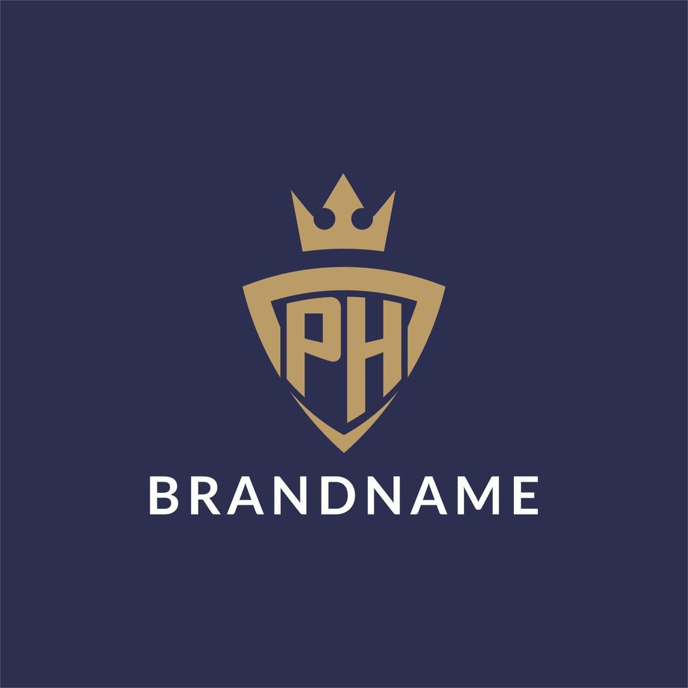 ph logo met schild en kroon, monogram eerste logo stijl vector