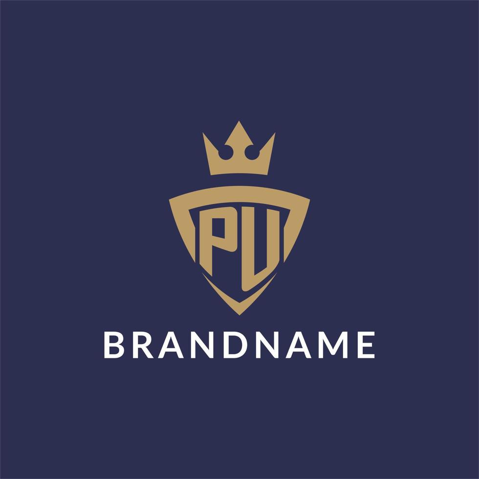 pu logo met schild en kroon, monogram eerste logo stijl vector
