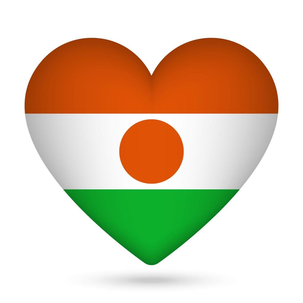 Niger vlag in hart vorm geven aan. vector illustratie.