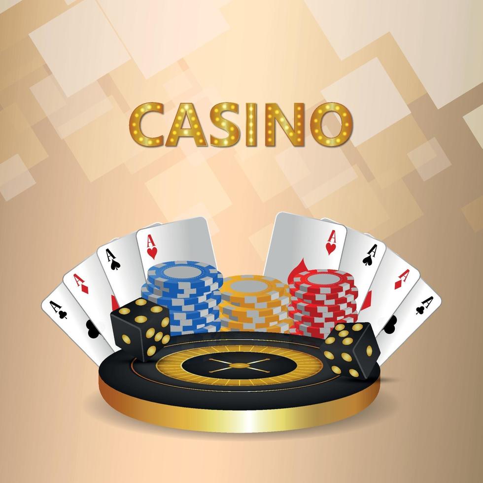 casino uitnodiging wenskaart met creatieve vectorillustratie roulette met casinofiches en speelkaart vector