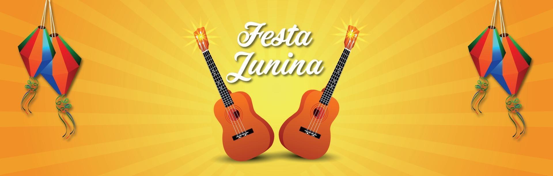 braziliaans festival van festa junina uitnodigingsbanner met creatieve gitaar vector