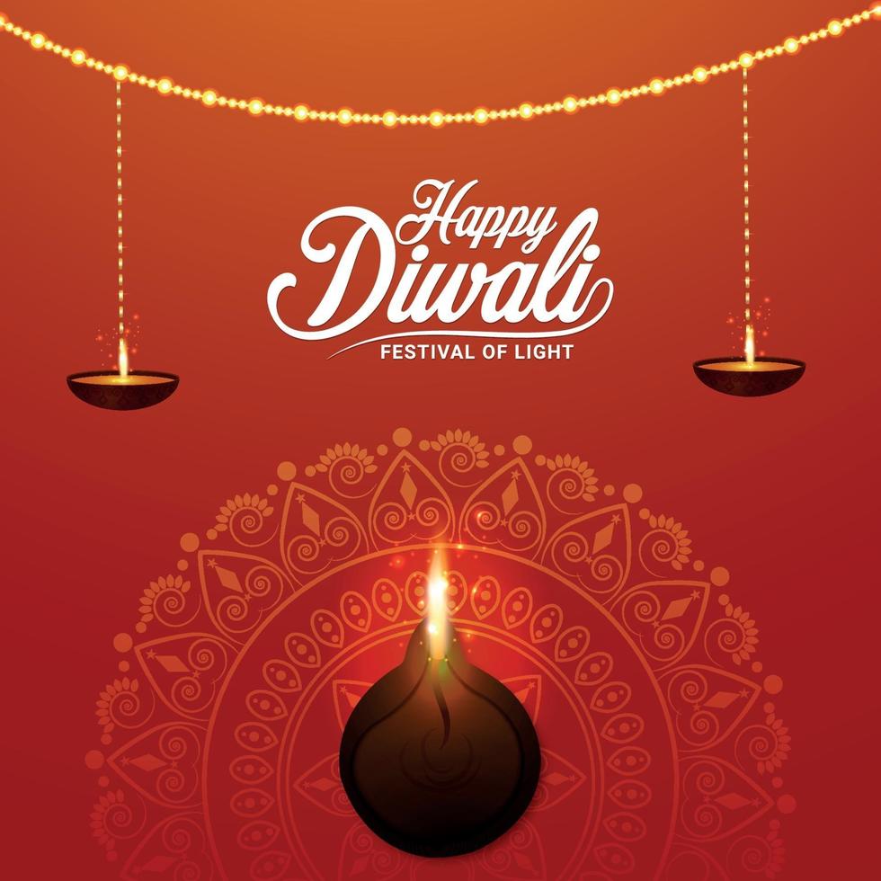 gelukkig diwali-festival van lichte vectorillustratie met diyaolielamp vector