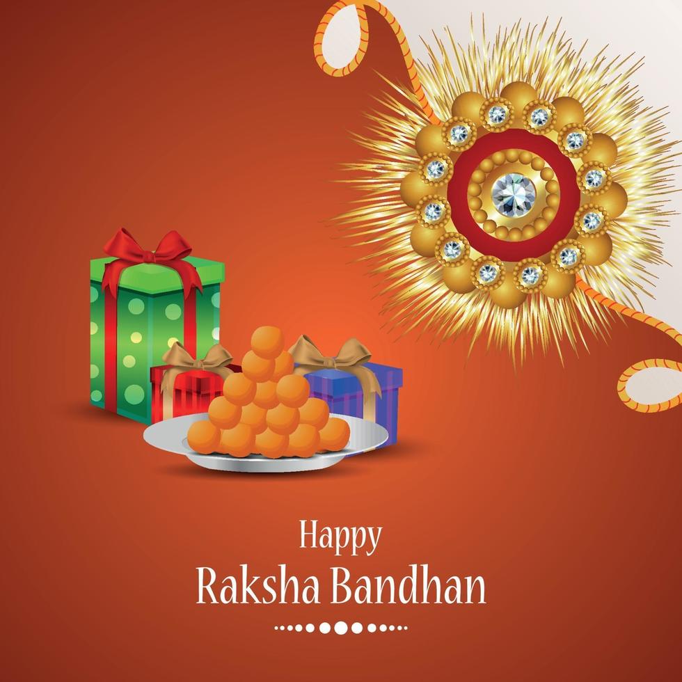 gelukkig raksha bandhan indian hindoe festival met creatieve kristallen rakhi en geschenken vector