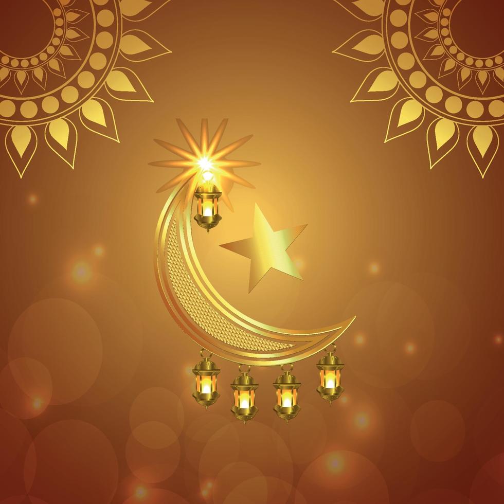 ramadan kareem vector illustratie gouden maan en lantaarn op creatieve achtergrond