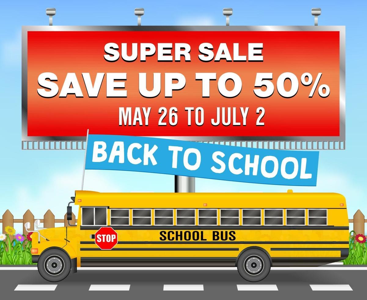 verkoop bord met schoolbus terug naar school vector