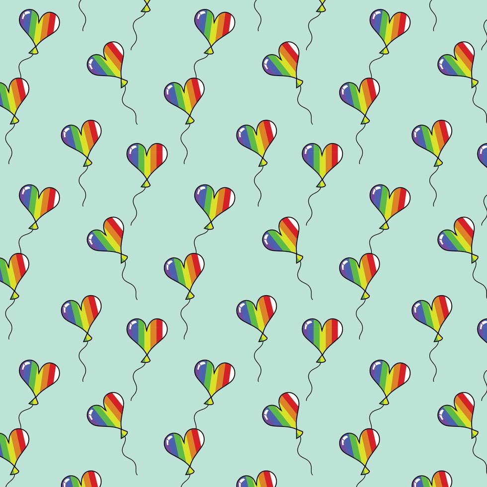 hart vormig trots ballonnen naadloos patroon, regenboog harten vector achtergrond, mooi zo voor geschenk wrap, behang, kleding stof, lgbt symbool patroon