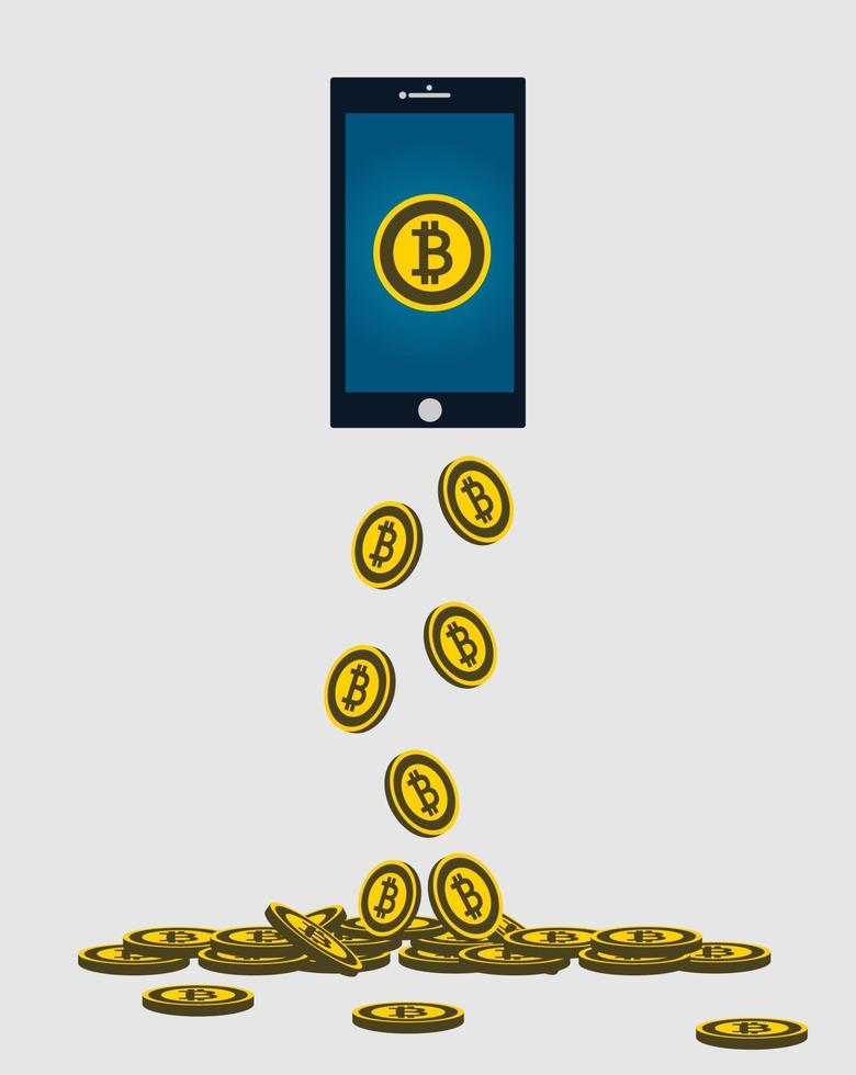 zakelijk bitcoin concept. gouden bitcoin drop van het telefoonscherm. vector illustratie