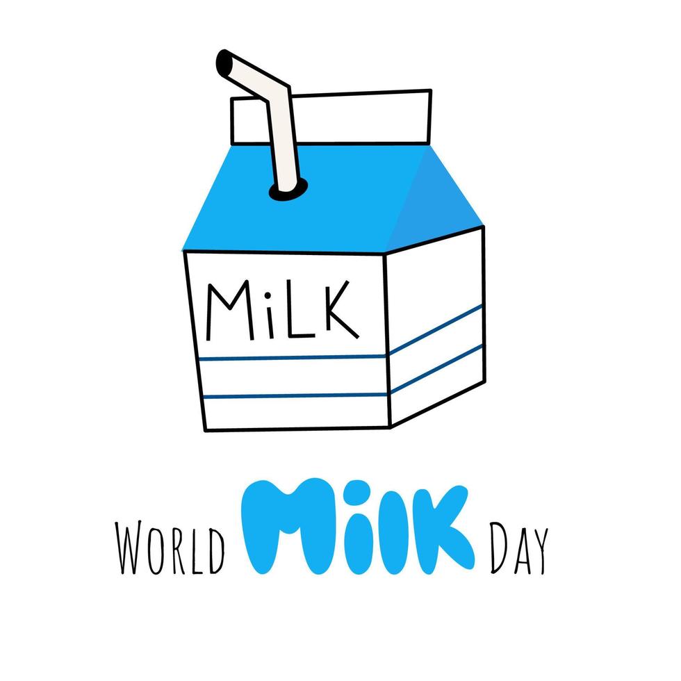 melk in een karton met een stro.melk zuivel doos .wereld melk dag vector
