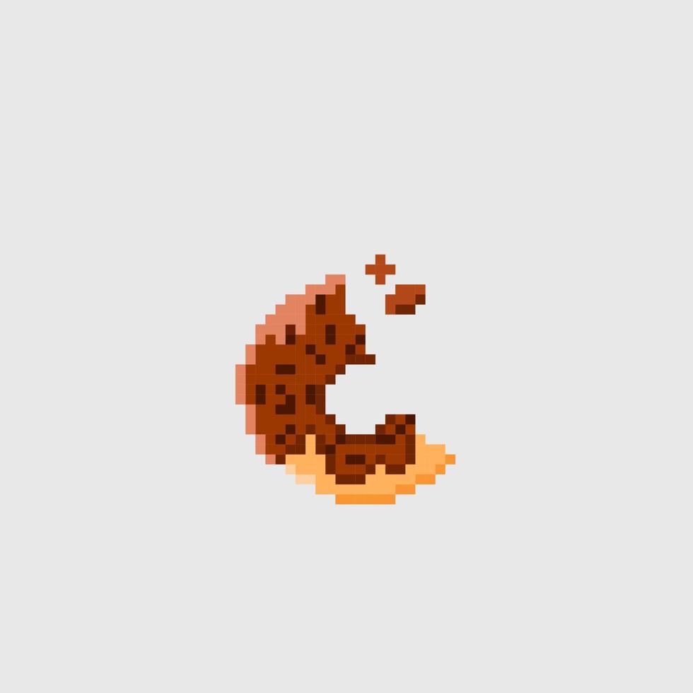 gegeten chocola donut in pixel kunst stijl vector