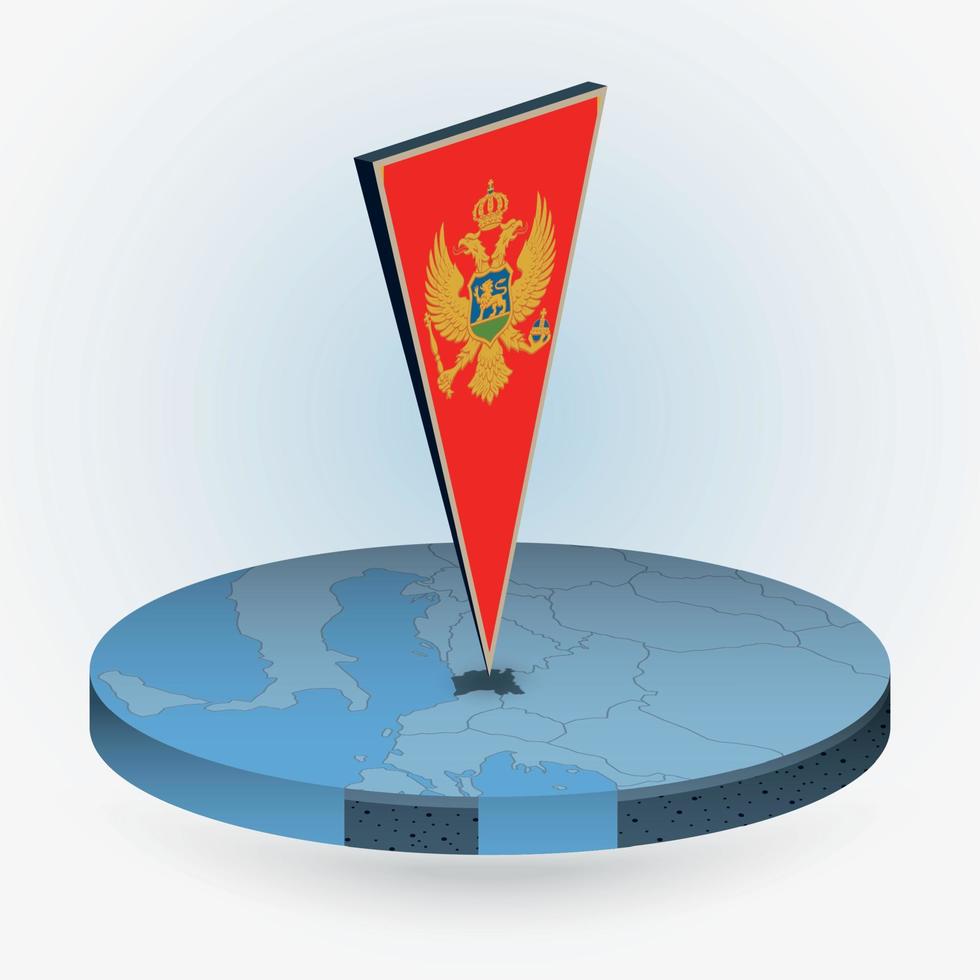 Montenegro kaart in ronde isometrische stijl met driehoekig 3d vlag van Montenegro vector