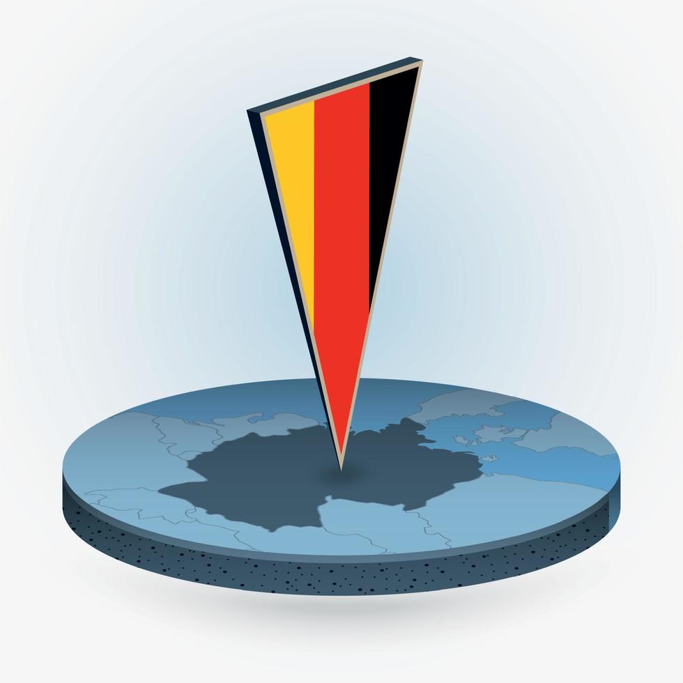 Duitsland kaart in ronde isometrische stijl met driehoekig 3d vlag van Duitsland vector