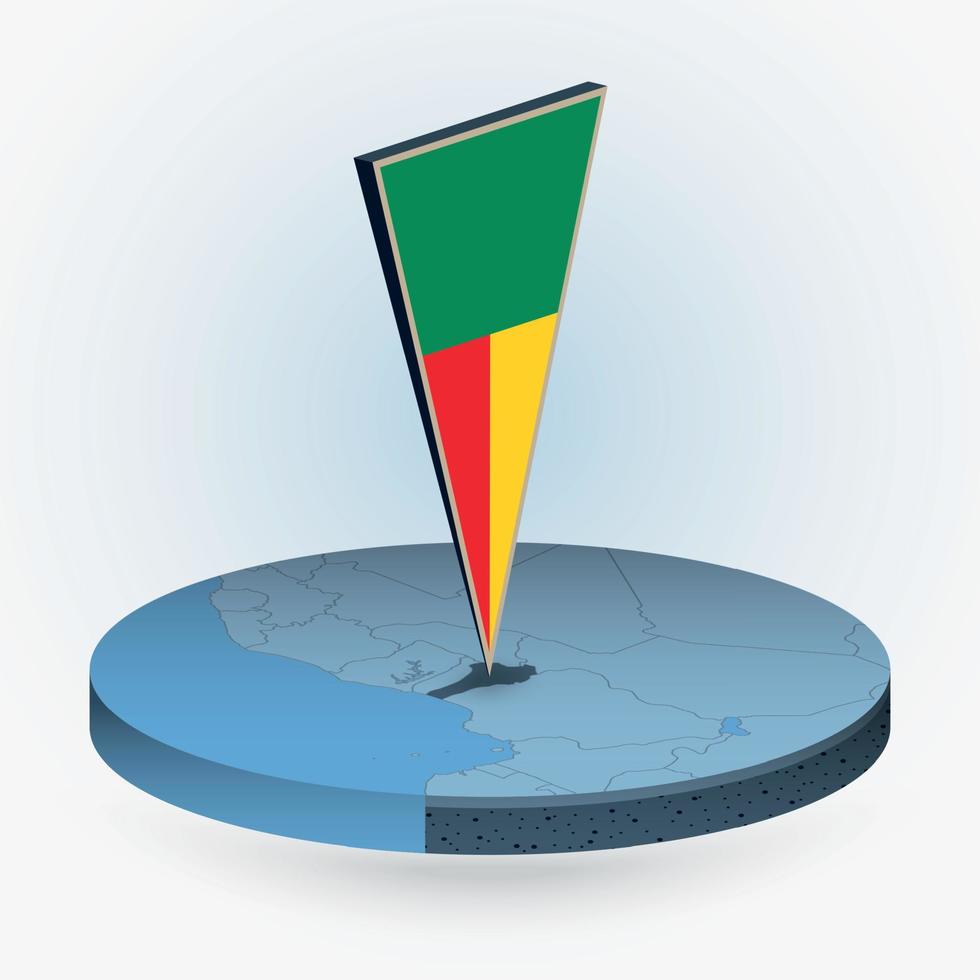 Benin kaart in ronde isometrische stijl met driehoekig 3d vlag van Benin vector