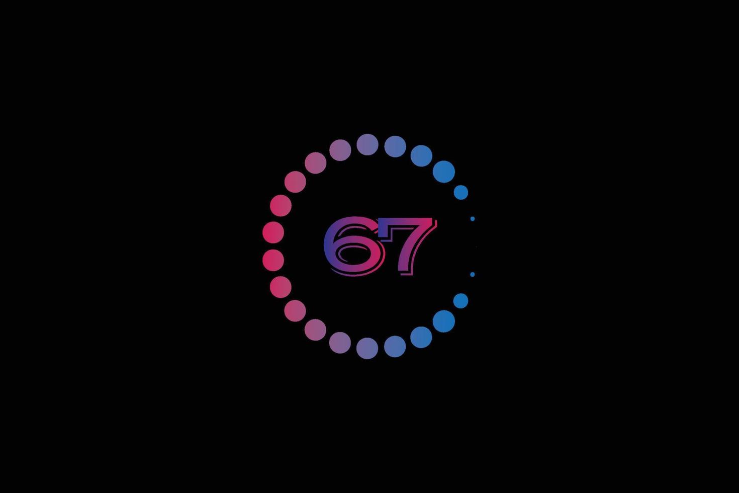 67 aantal en brief eerste logo ontwerp sjabloon vector illustratie.