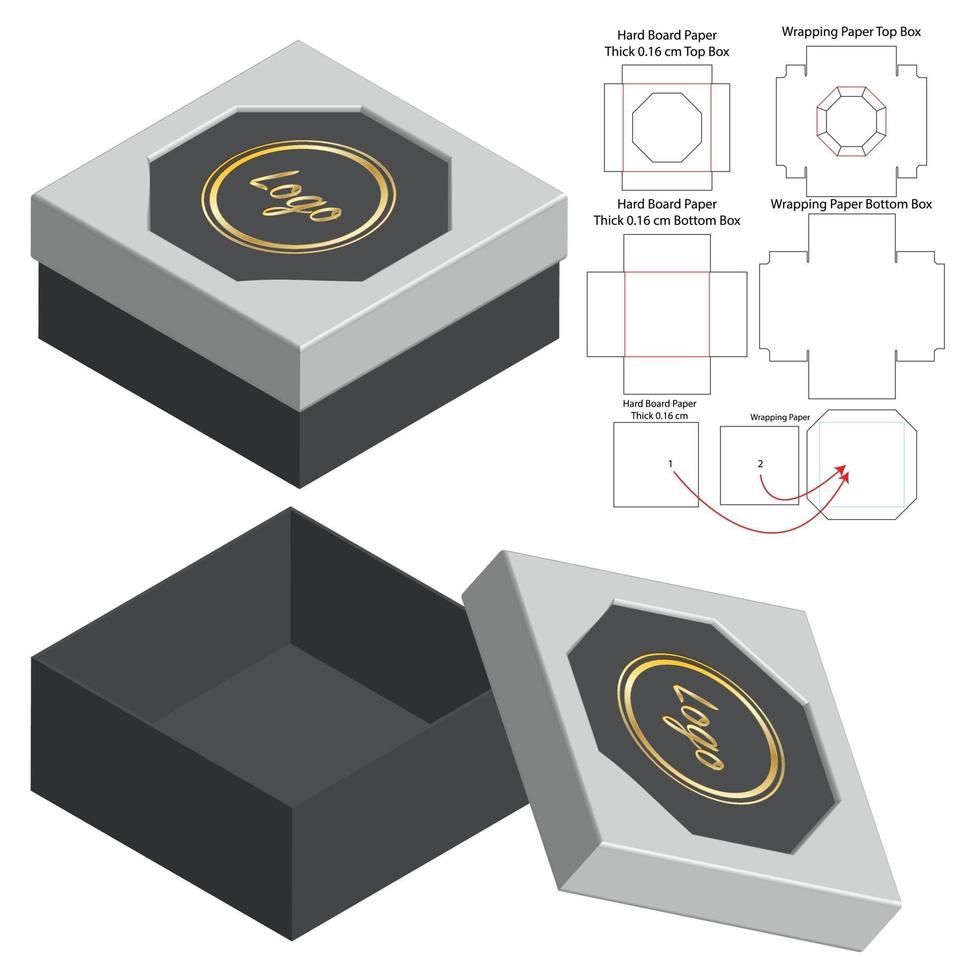 doos verpakking gestanst sjabloonontwerp. 3D-model vector