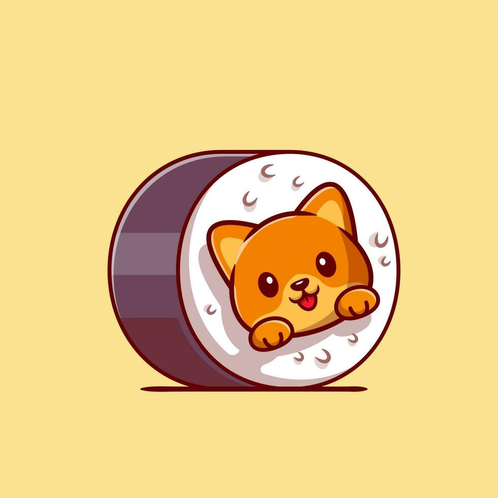 schattig kat sushi tekenfilm vector icoon illustratie. dier voedsel icoon concept geïsoleerd premie vector. vlak tekenfilm stijl