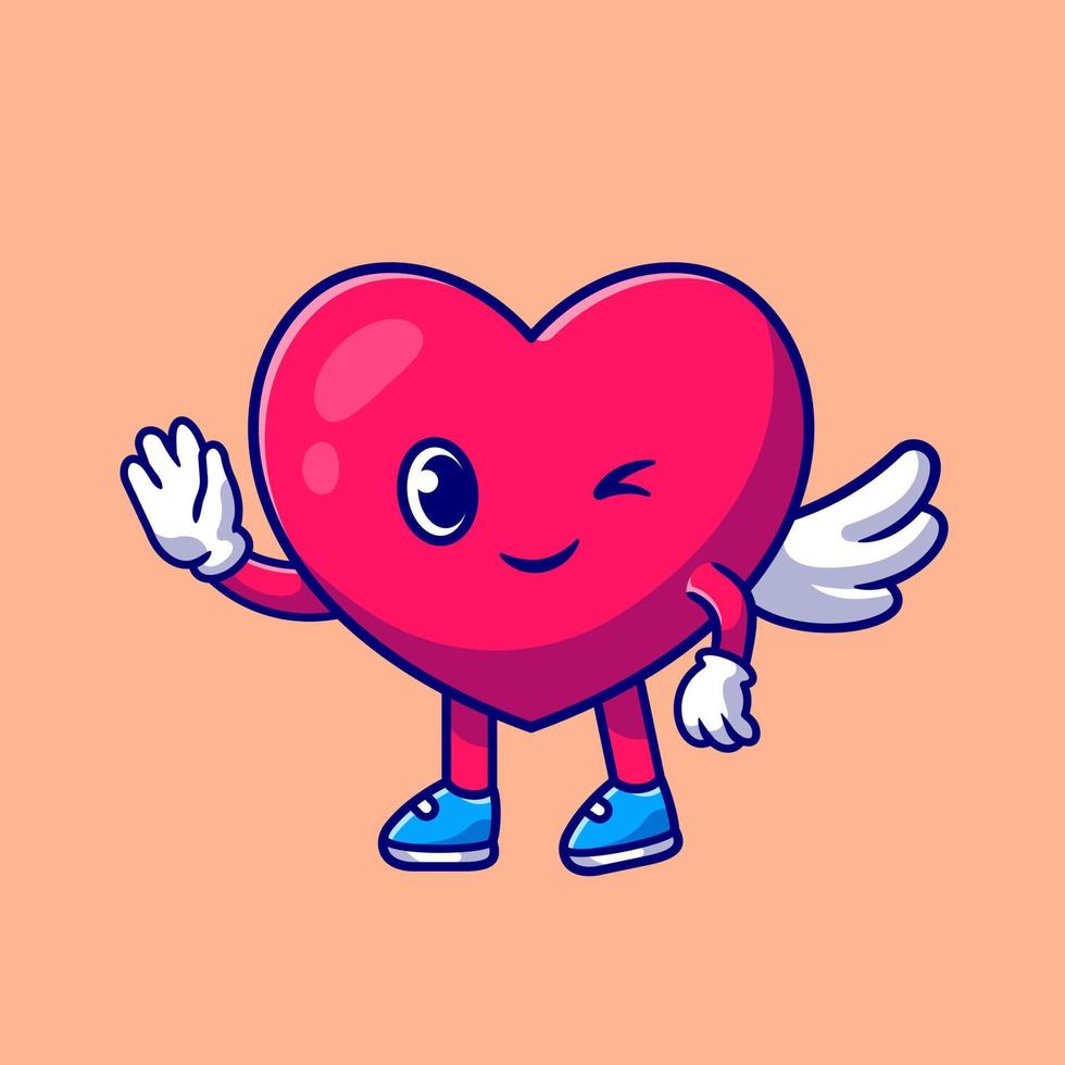 schattig hart engel liefde golvend hand- tekenfilm vector icoon illustratie. liefde mascotte icoon concept geïsoleerd premie vector. vlak tekenfilm stijl
