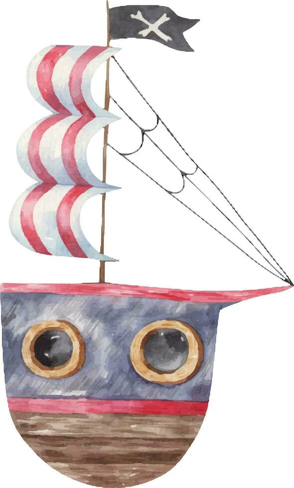 waterverf illustratie met boot, zeilboot vervoer. schip, boot kunst vector