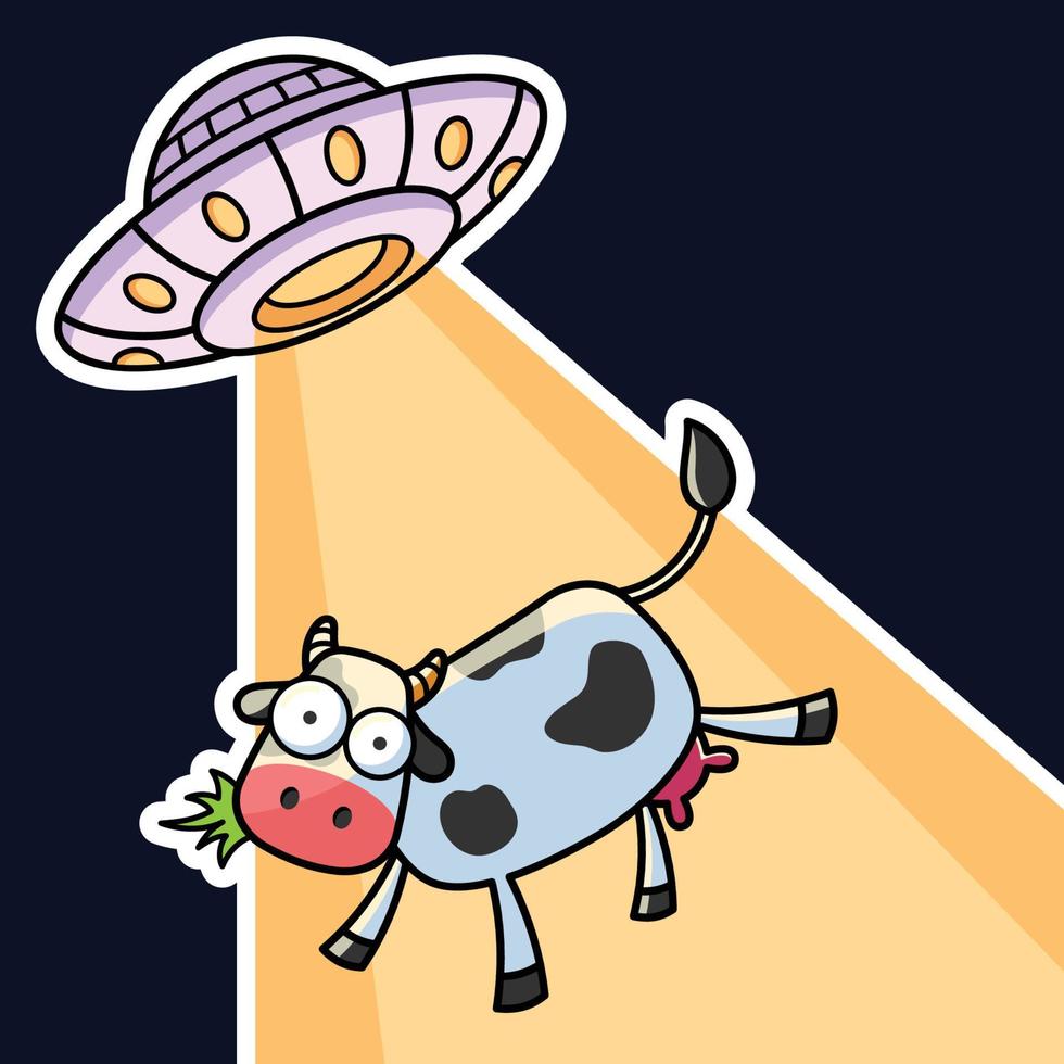 schattig koe ontvoerd door ufo. premie vector grafisch middelen.