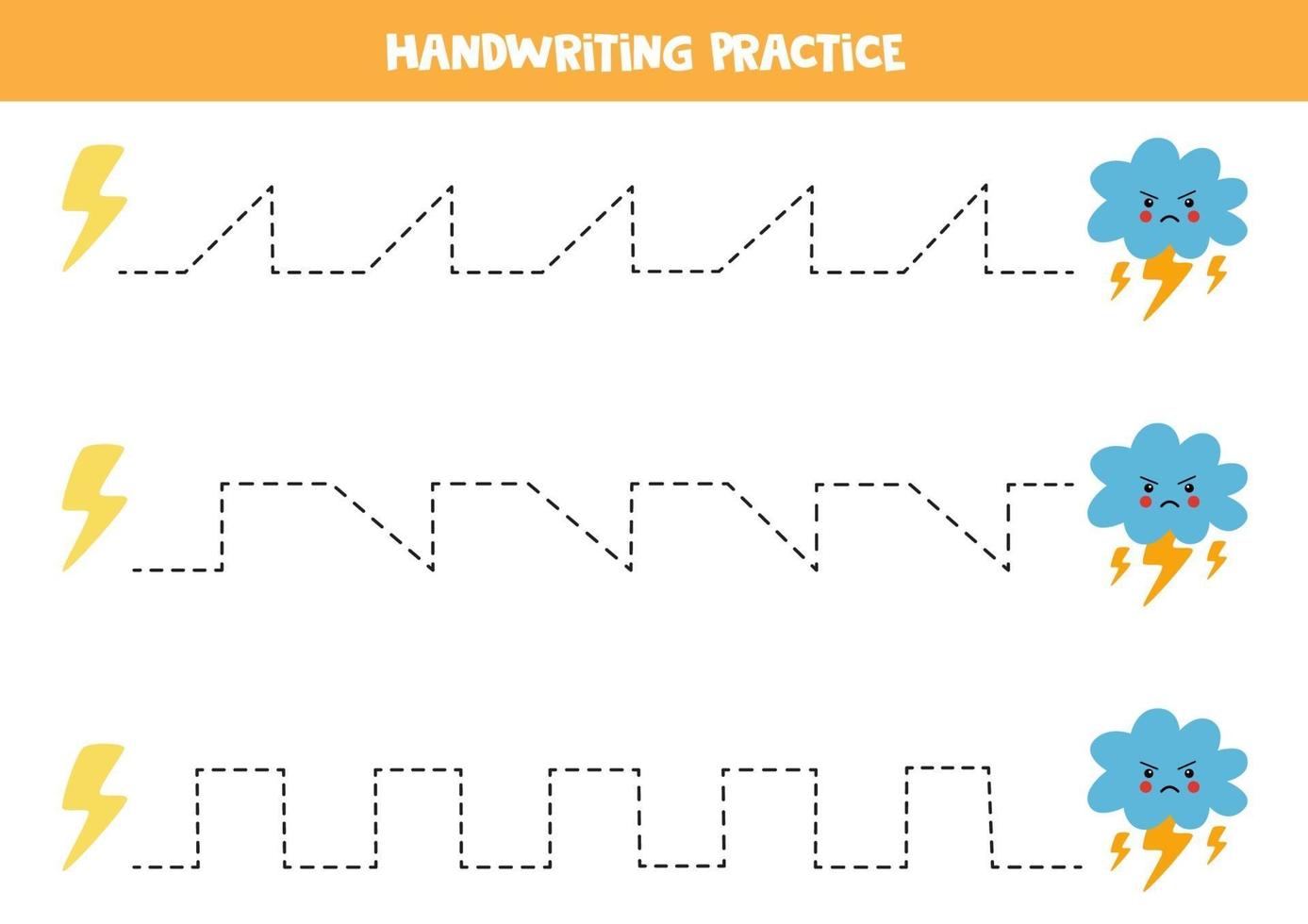 lijnen traceren met bliksem en wolk. Schrijf oefening. vector