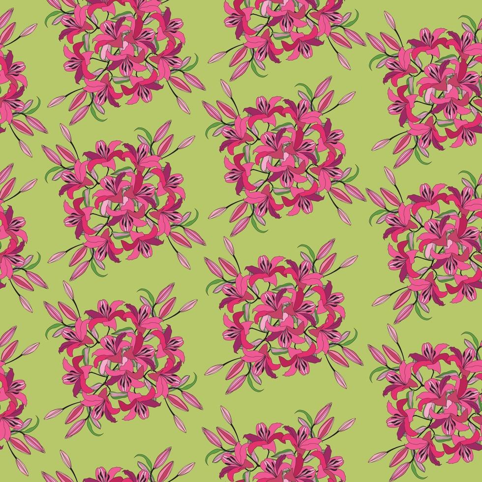 naadloze bloemmotief. bloem lelie bloei achtergrond. bloemen geweven retro ornament met bloemen. bloeien betegeld sier stijlvol behang vector