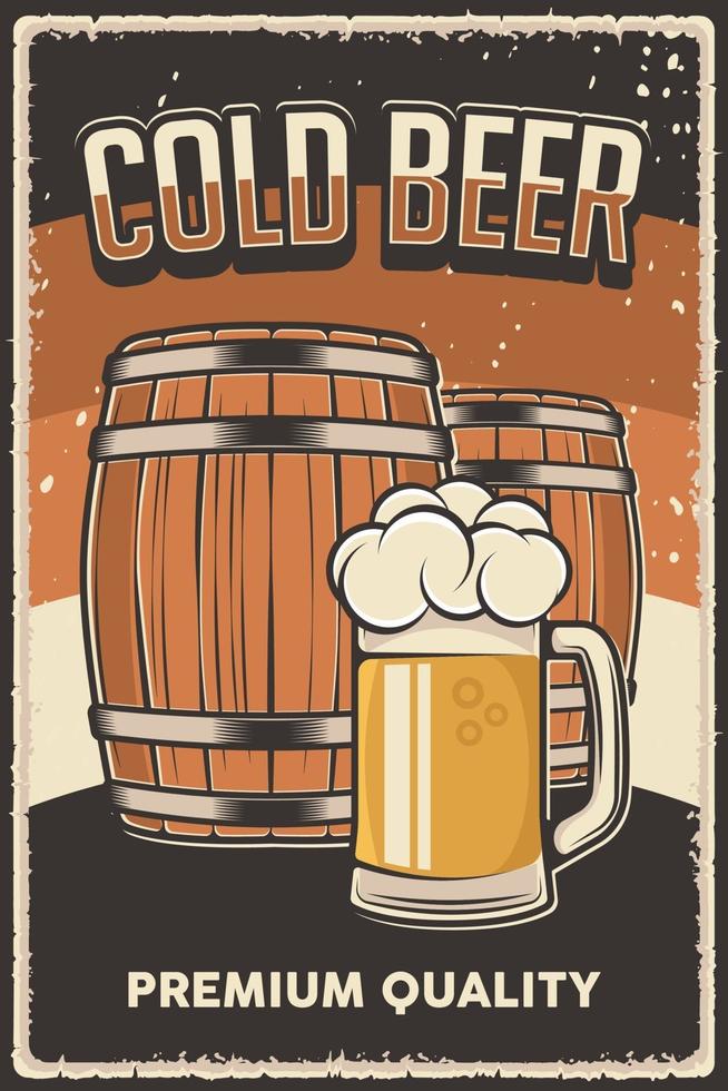 retro vintage illustratie vector afbeelding van koud bier geschikt voor houten poster of bewegwijzering