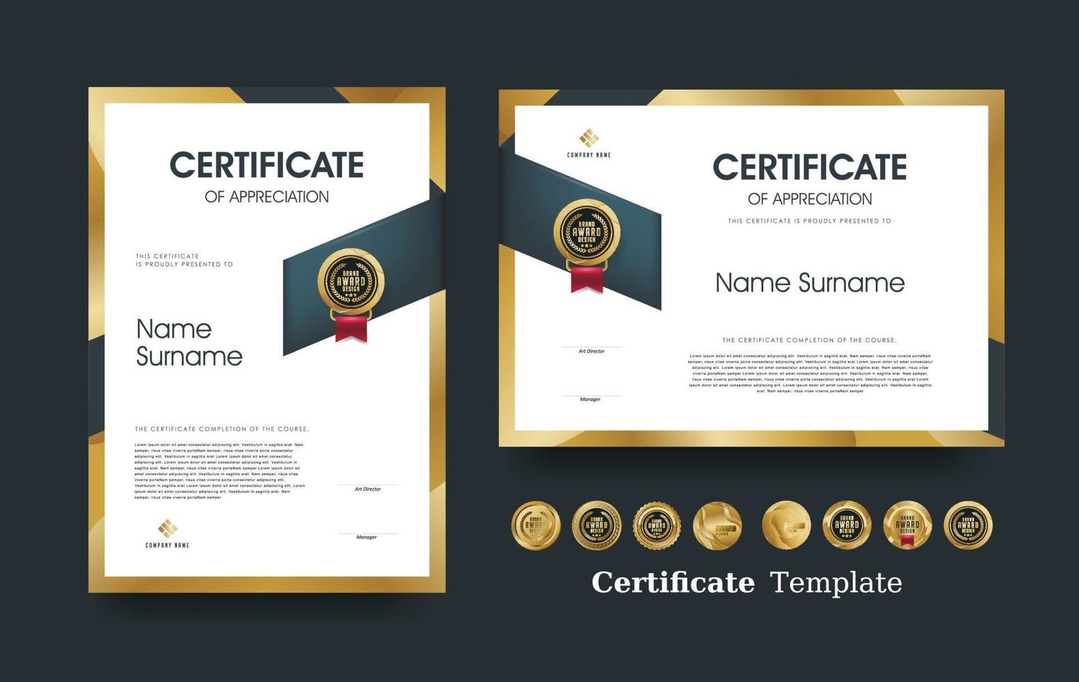 certificaat van waardering sjabloon en luxe premium badges ontwerp. vector