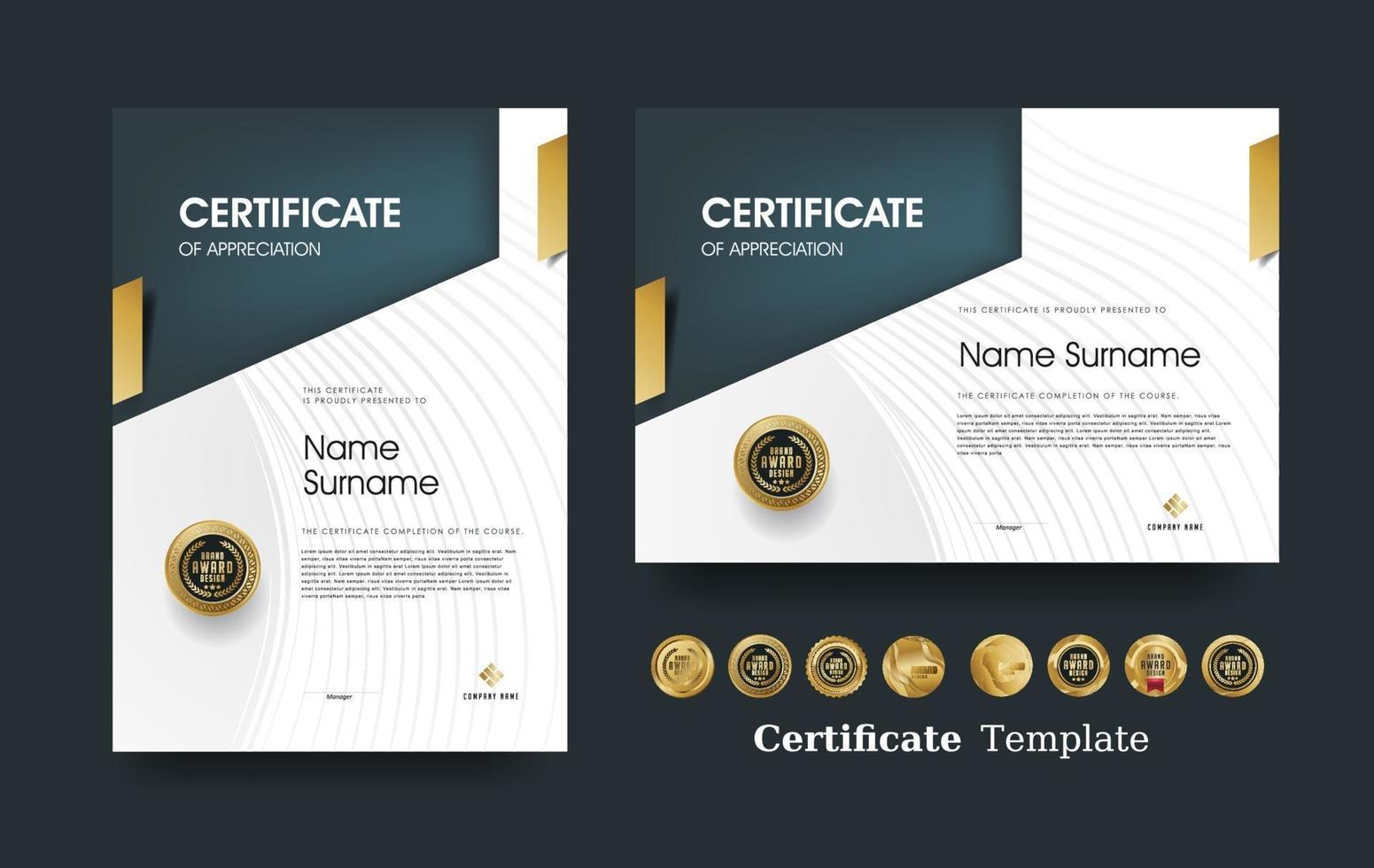 certificaat van waardering sjabloon en vector luxe premium badges ontwerp.