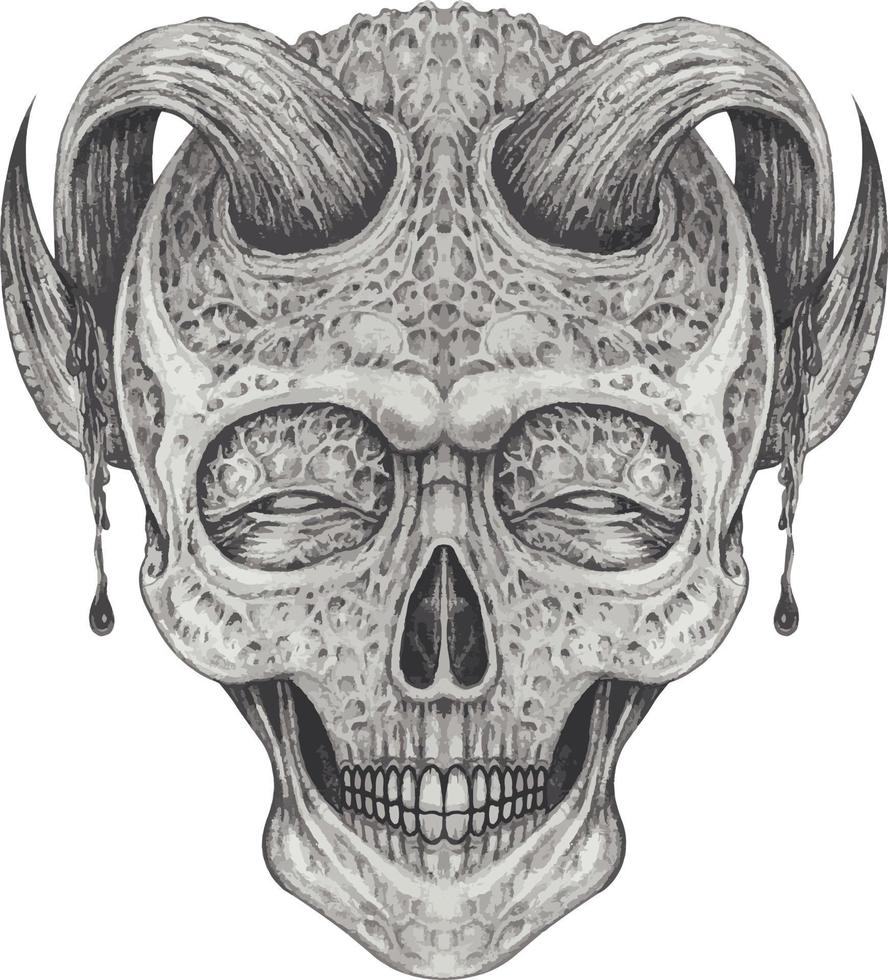 kunst surrealistische duivel schedel. hand- tekening en maken grafisch vector. vector