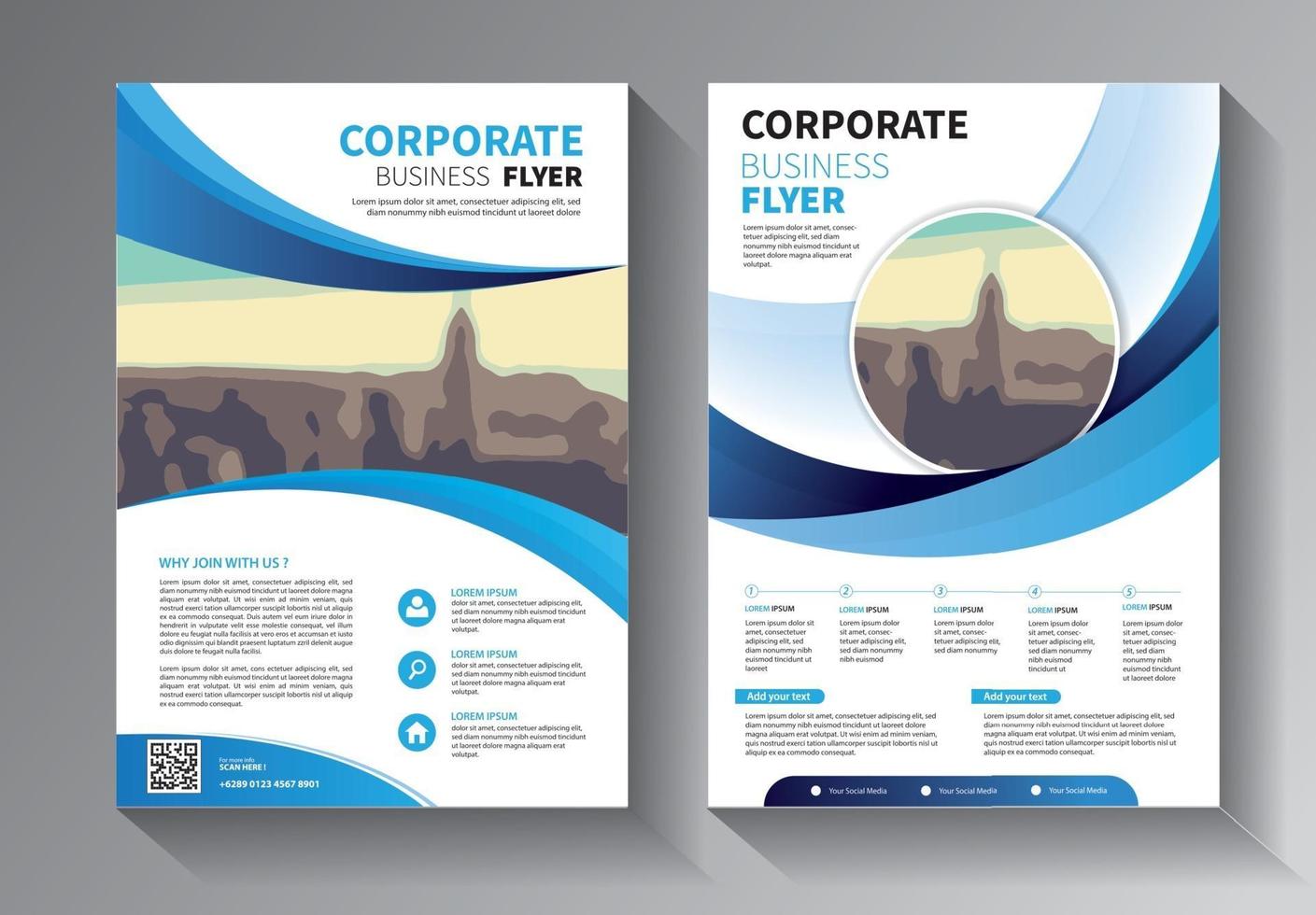 blauwe flyer zakelijke sjabloon set vector