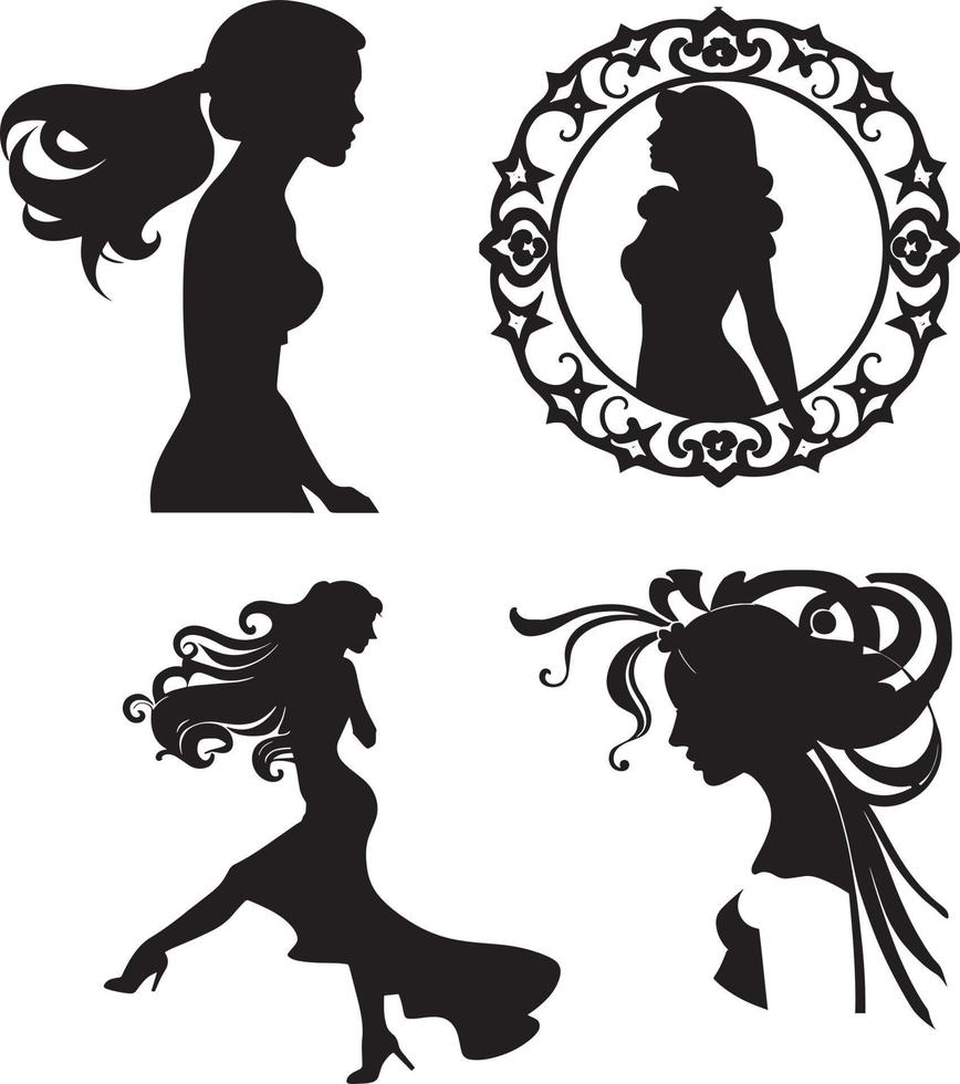 zwart en mooi vrouw vector silhouet kunst