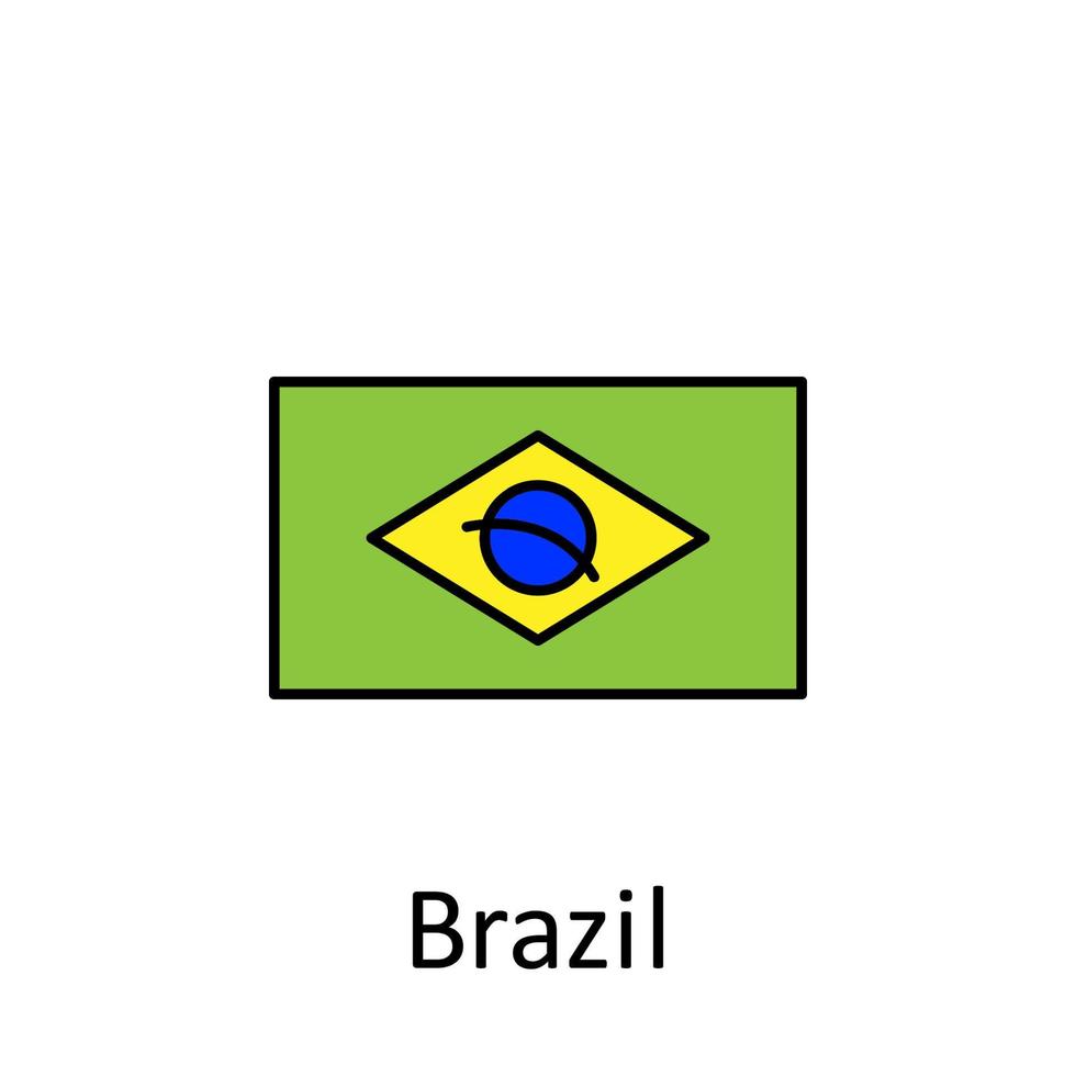 nationaal vlag van Brazilië in gemakkelijk kleuren met naam vector icoon illustratie