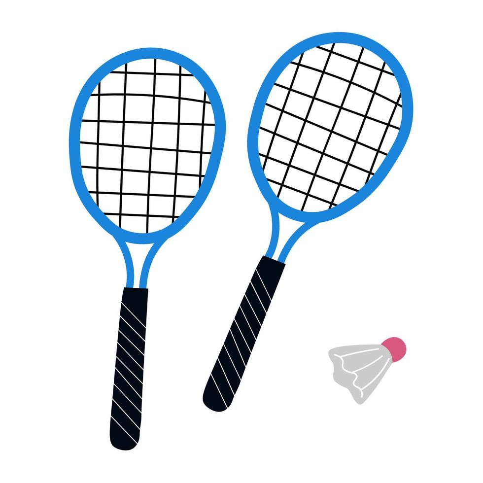 badminton vector icoon. shuttle en badminton racket illustratie.sport apparatuur. tekenfilm vector illustratie. getrokken door hand. geïsoleerd wit achtergrond.