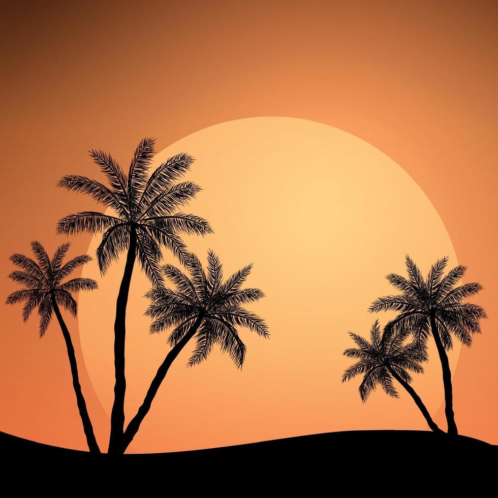 realistische zee zonsondergang op de achtergrond van palmbomen - vector