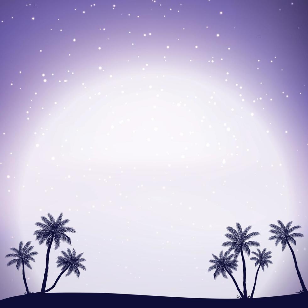 nachtpanorama op de achtergrond van het strand met palmbomen vector