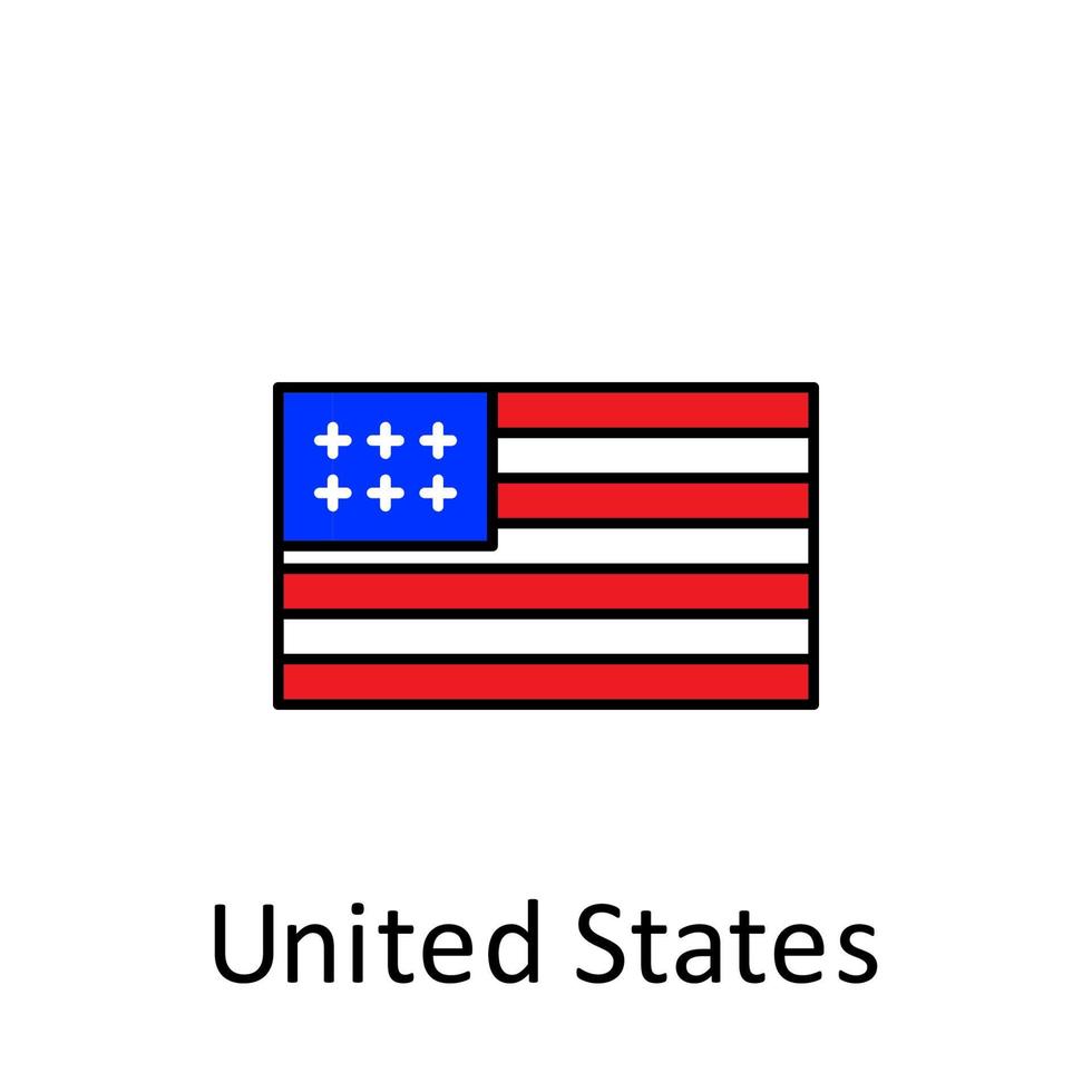 nationaal vlag van Verenigde staten in gemakkelijk kleuren met naam vector icoon illustratie