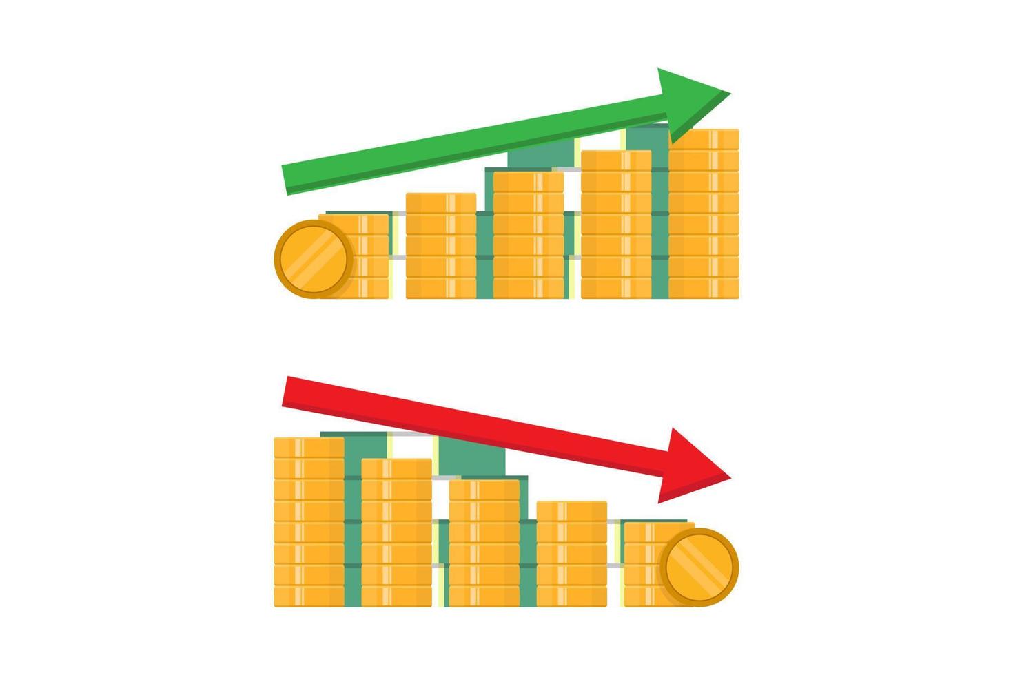 geld omhoog en omlaag, geld winst en verlies vector illustratie ontwerp