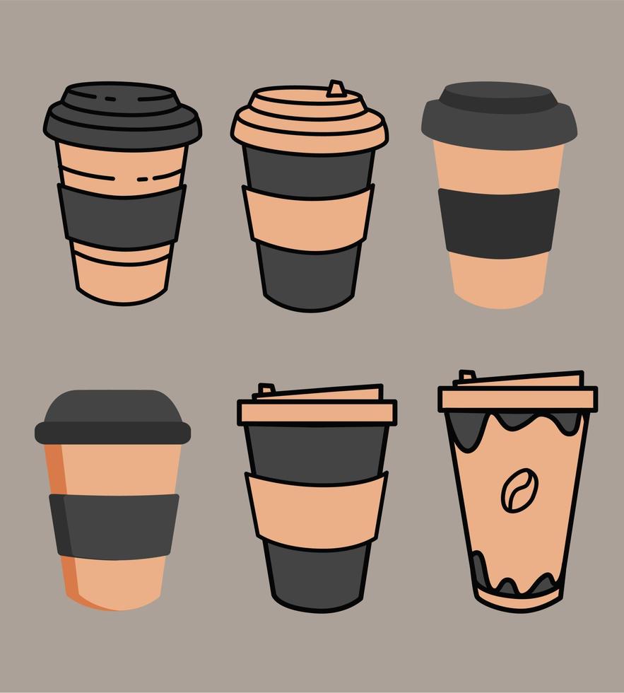 schattig koffie papier kop set. zwart kleur.drank vector illustratie ontwerp